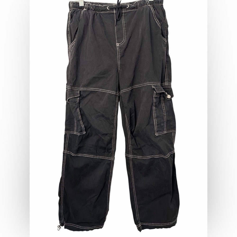 Garage Black Cargo Pants with White Stitching